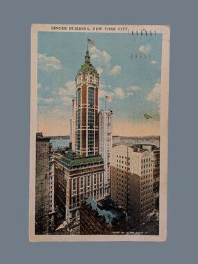 10/$25 Vintage 1924 Postmarked Singer Building New York City Postcard